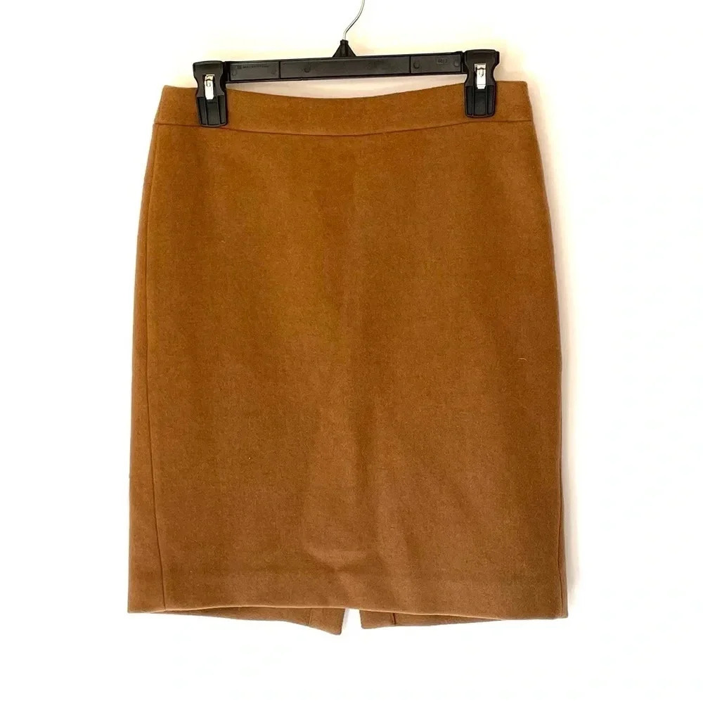 J. Crew Mercantile Pencil Skirt in Double-Serge Wool Camel Color Size 2